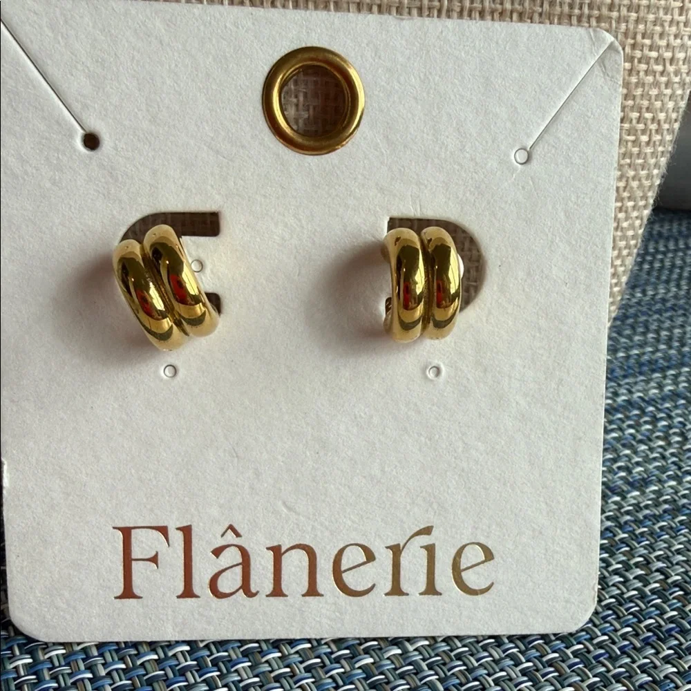 Gold Double Band Stud Earrings - Picture 1 of 1